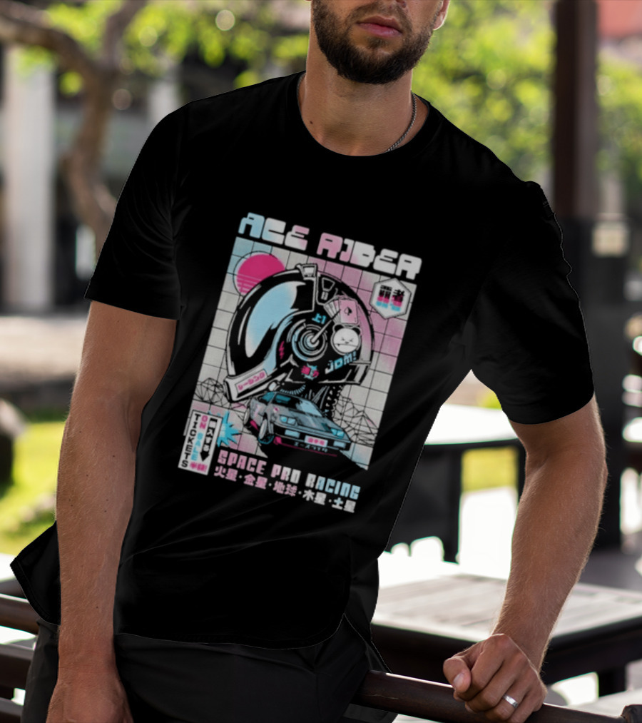 Ace Rider Space Pro Racing Cyberpunk Aesthetic Neon Retro Car T-Shirt
