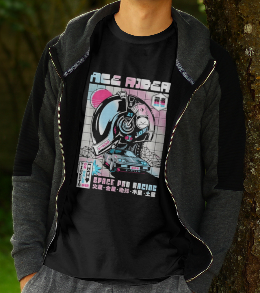 Ace Rider Space Pro Racing Cyberpunk Aesthetic Neon Retro Car T-Shirt