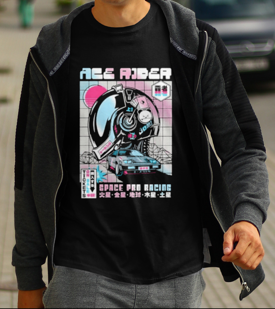 Ace Rider Space Pro Racing Cyberpunk Aesthetic Neon Retro Car T-Shirt