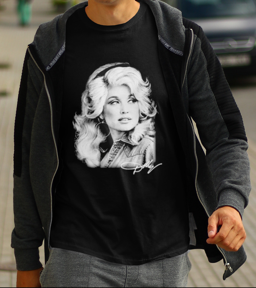 Dolly Parton Dolly Forever Legend Vintage Black And White Denim T-Shirt
