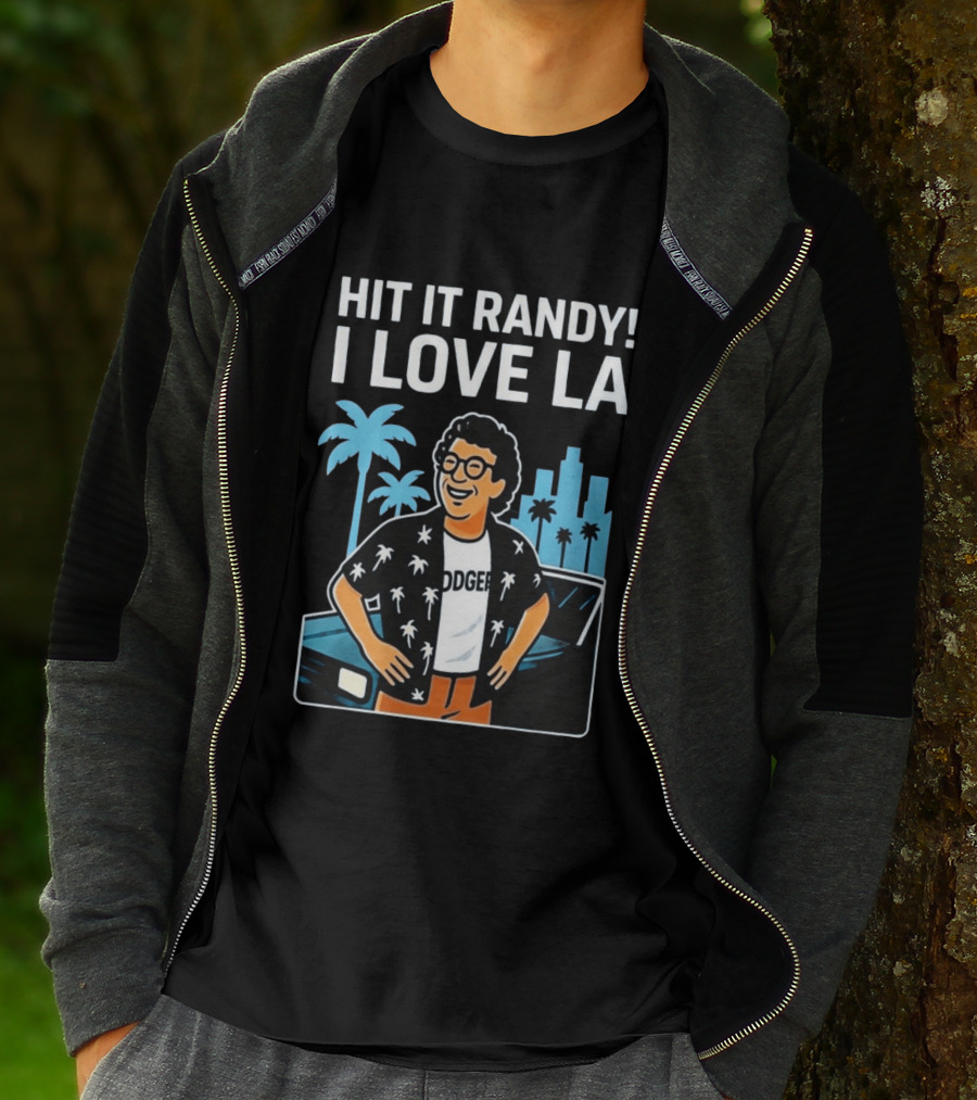 Hit It Randy I Love LA Dodgers Vintage Vibes Palm Trees Skyline T-Shirt