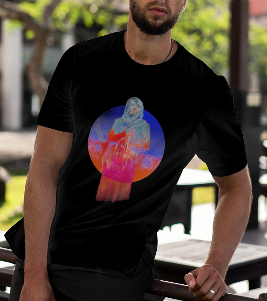 Hot Spot Eclipse Surreal Mystical Figure Eerie Hooded Apparition In Vibrant Color Spectrum T-Shirt