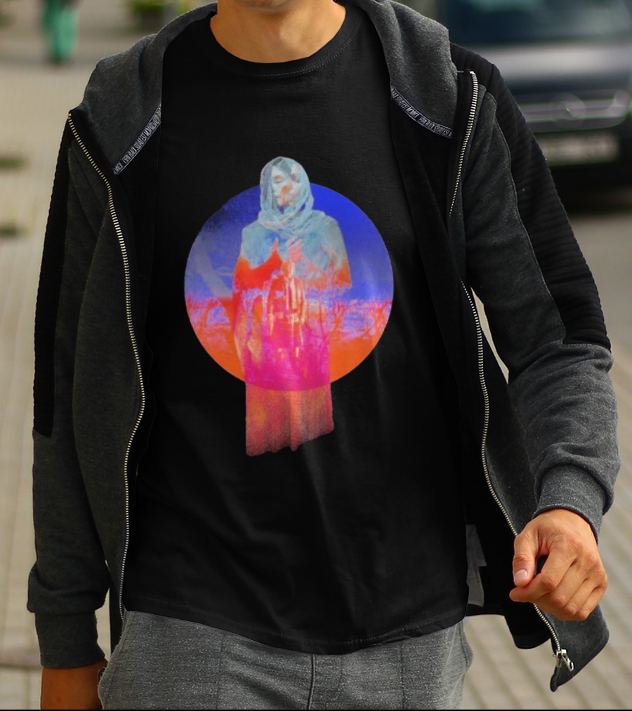 Hot Spot Eclipse Surreal Mystical Figure Eerie Hooded Apparition In Vibrant Color Spectrum T-Shirt