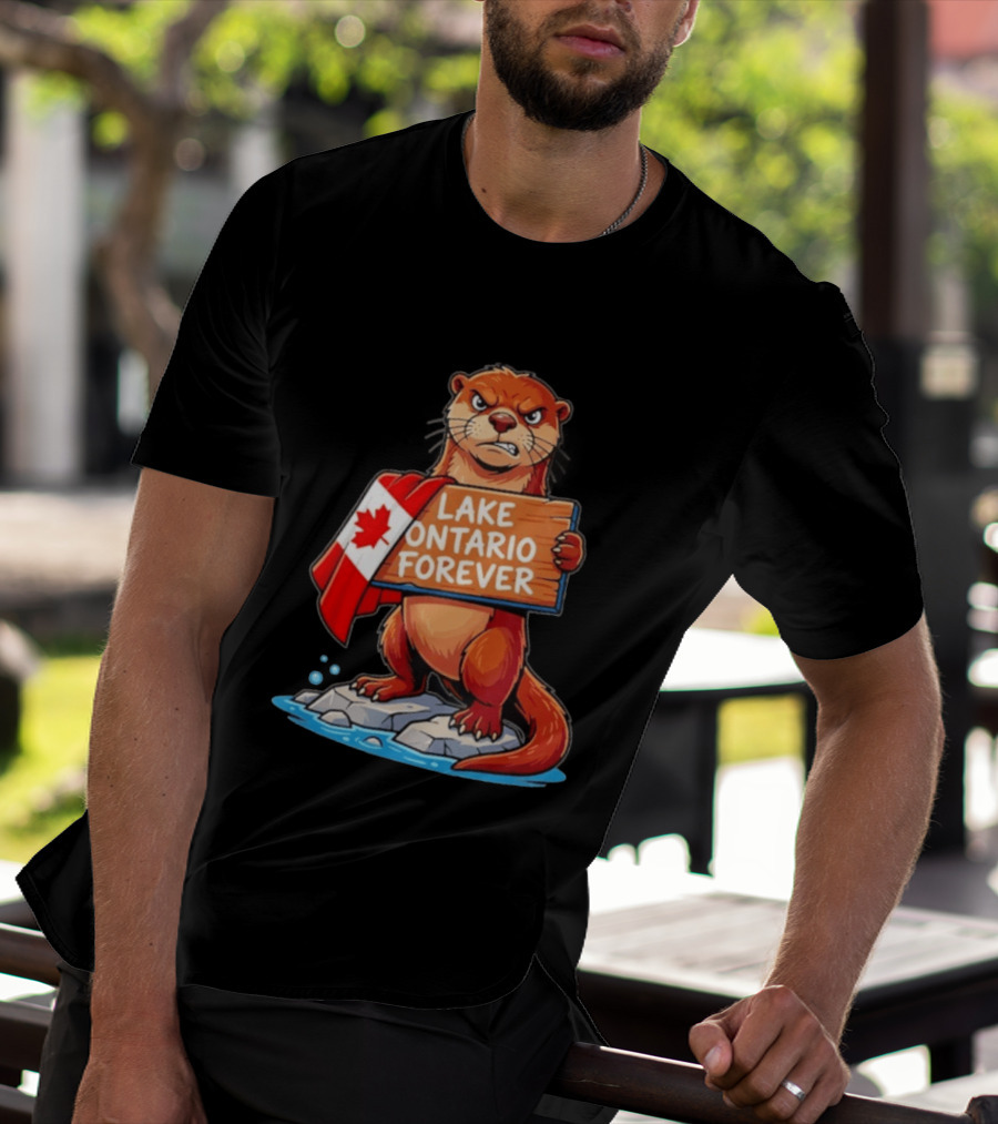 Lake Ontario Forever Otter Canada Flag Rugged Rock Scene T-Shirt