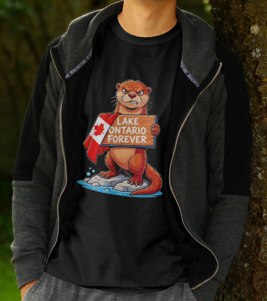 Lake Ontario Forever Otter Canada Flag Rugged Rock Scene T-Shirt