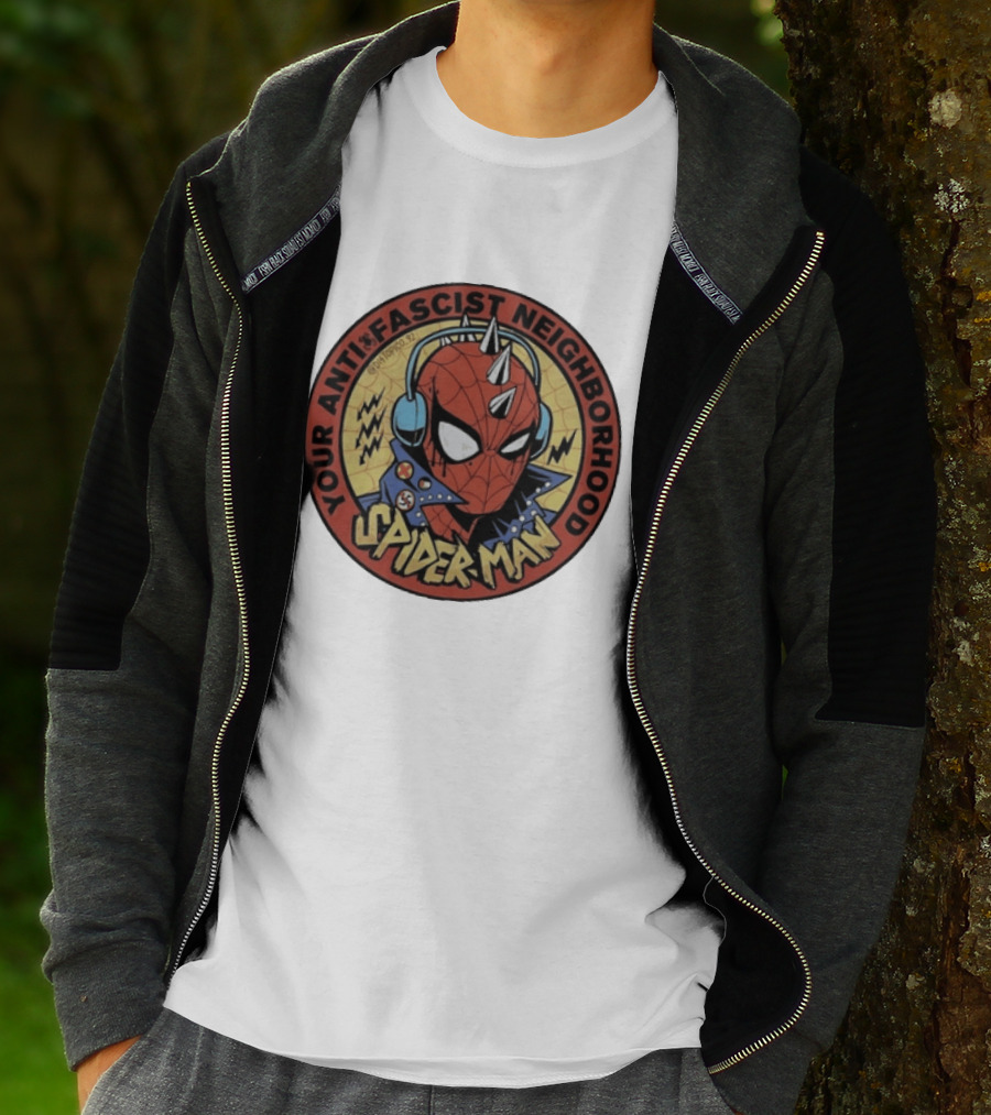 Spider Man Anti Fascist Punk Style Headphones Jacket T-Shirt