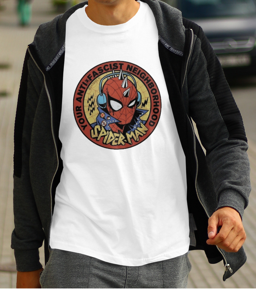 Spider Man Anti Fascist Punk Style Headphones Jacket T-Shirt
