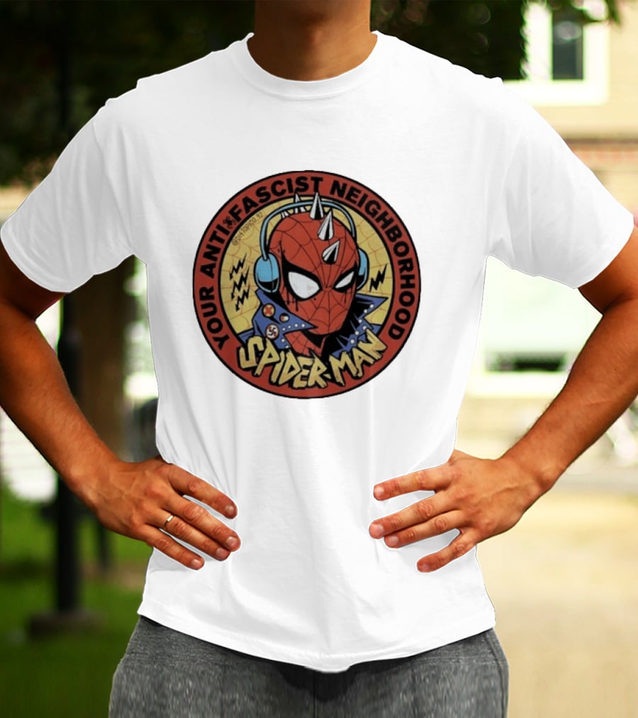 Spider Man Anti Fascist Punk Style Headphones Jacket T-Shirt