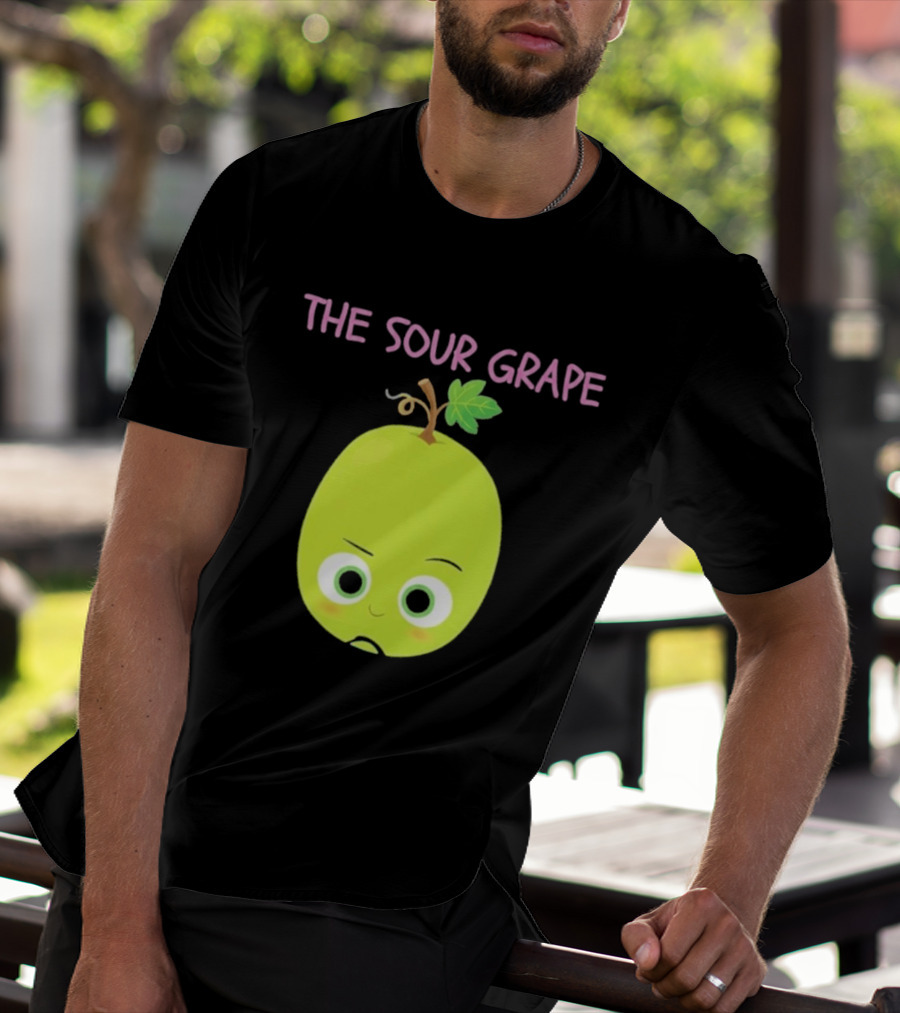 The Sour Grape Cute Green Fruit Character With Leaf And Stem Expression T-Shirt