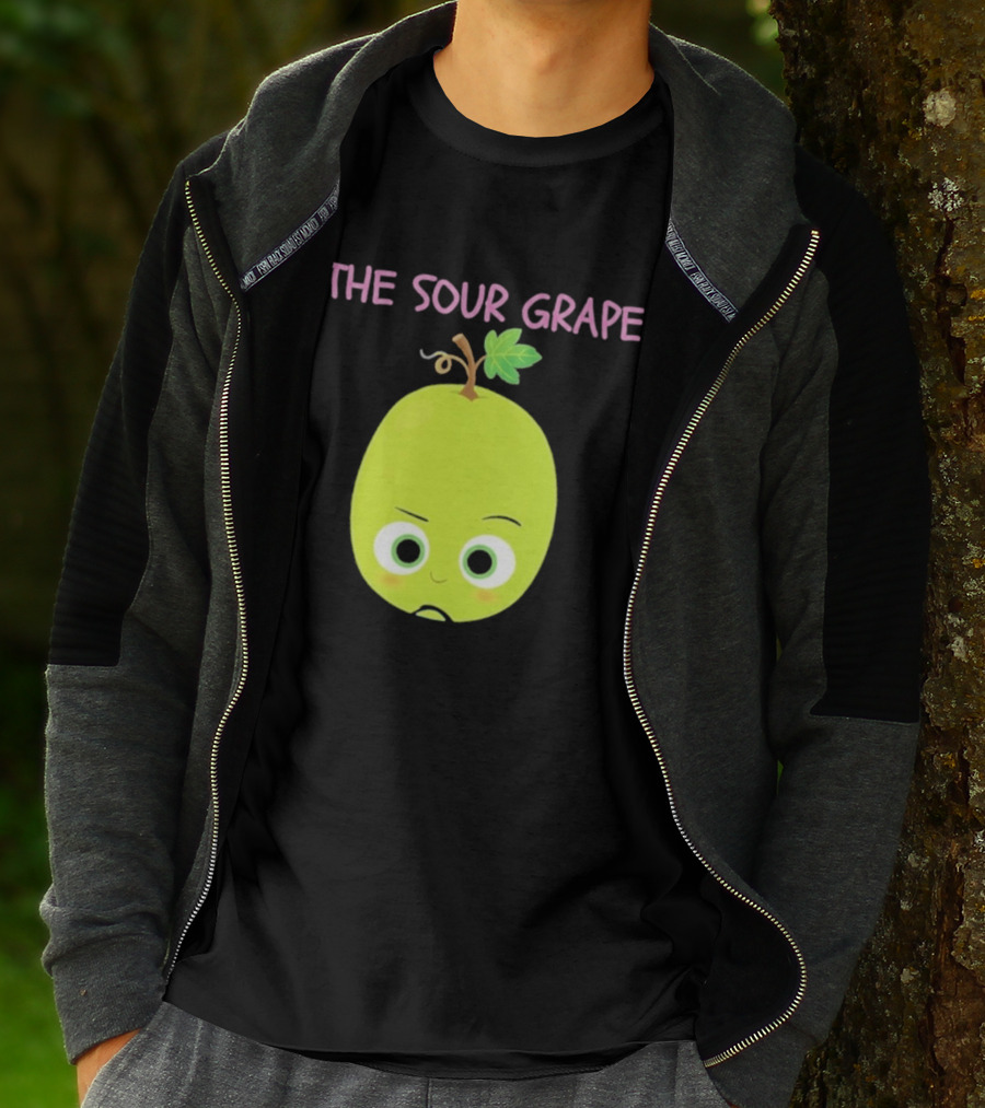 The Sour Grape Cute Green Fruit Character With Leaf And Stem Expression T-Shirt