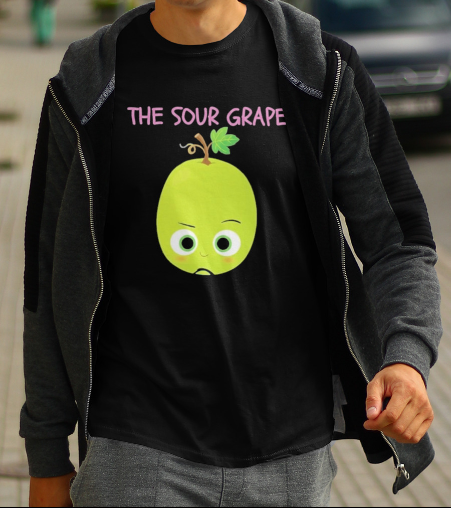 The Sour Grape Cute Green Fruit Character With Leaf And Stem Expression T-Shirt