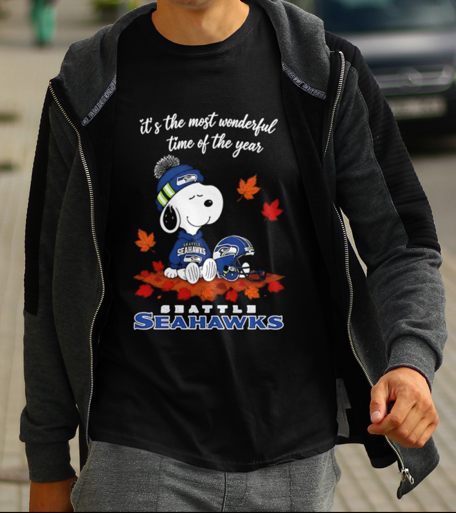 Snoopy Seattle Seahawks It's The Most Wonderful Time Of The Year Halloween 2026 T-Shirt