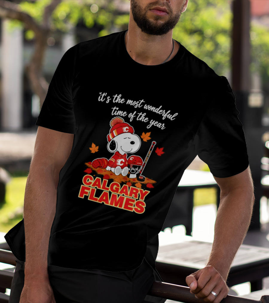 Calgary Flames Snoopy It's The Most Wonderful Time Of The Year T-Shirt