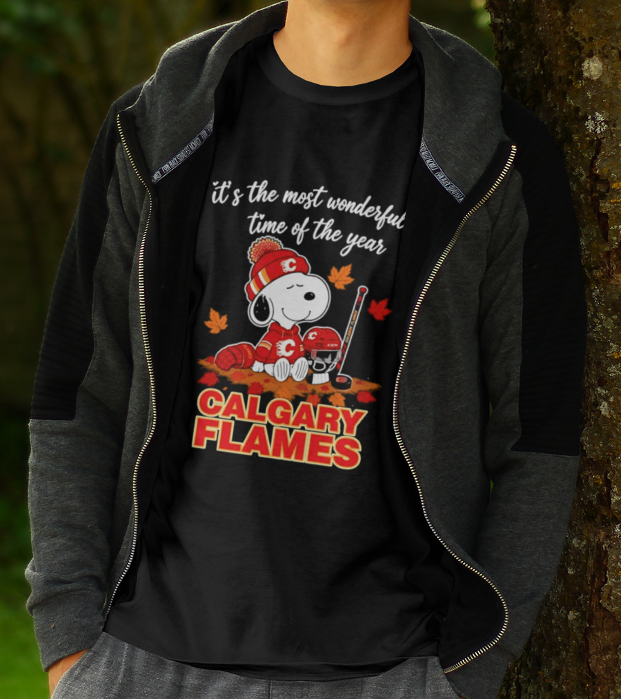 Calgary Flames Snoopy It's The Most Wonderful Time Of The Year T-Shirt