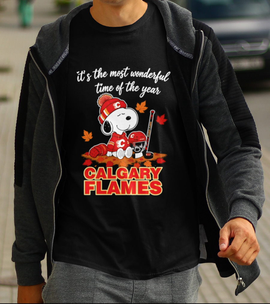 Calgary Flames Snoopy It's The Most Wonderful Time Of The Year T-Shirt