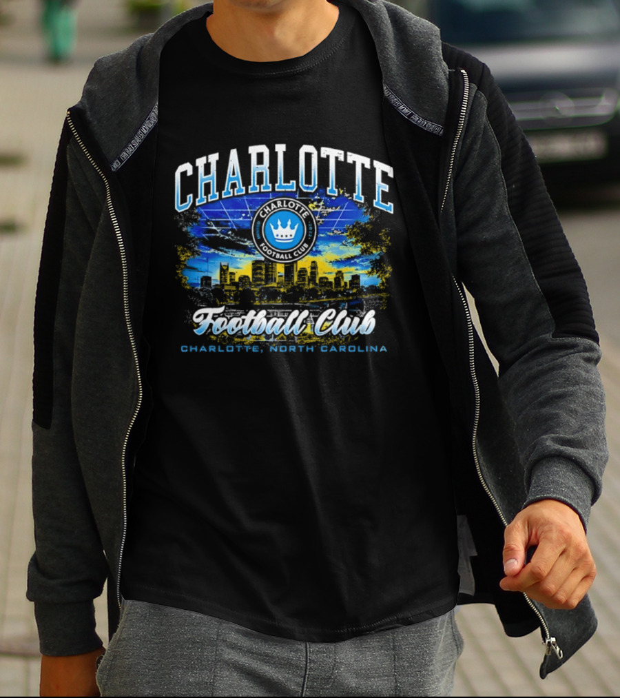 Charlotte Football Club Skyline Charlotte North Carolina Crown T-Shirt