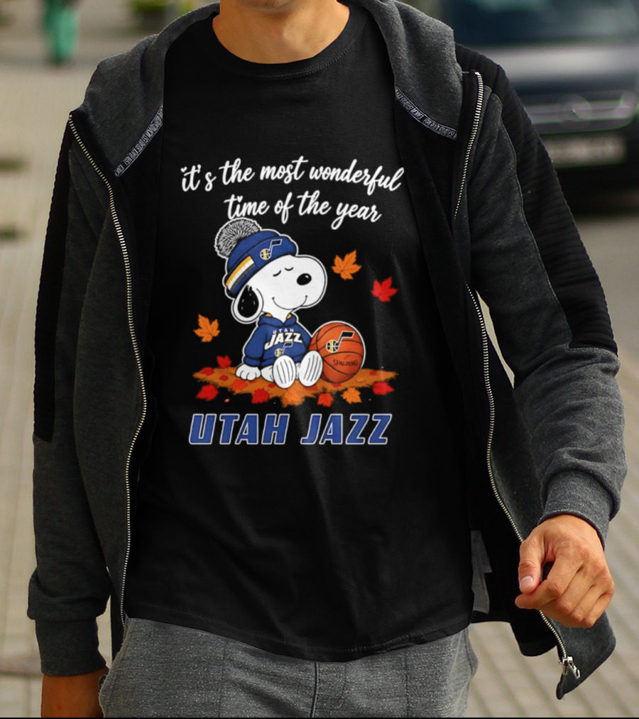 Utah Jazz Snoopy Halloween 2026 It's The Most Wonderful Time Of The Year Basketball Fan Leaves T-Shirt