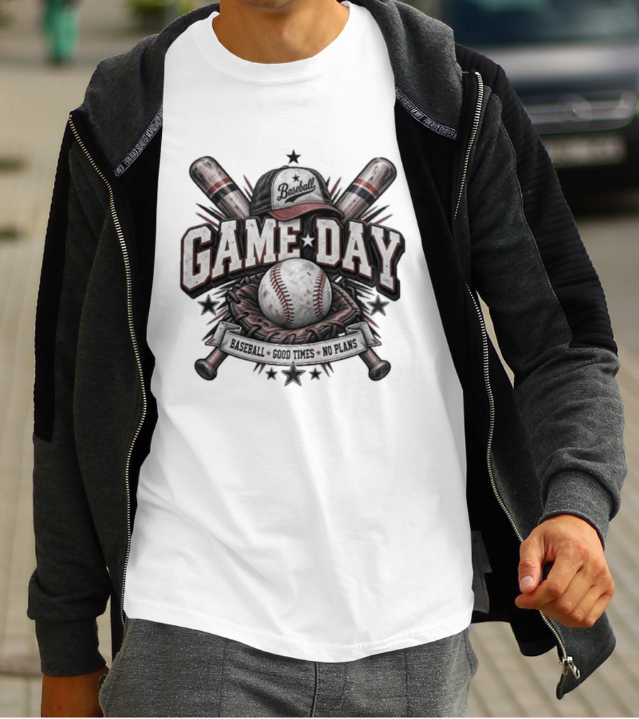 Game Day Vibes Baseball Cap Bats Good Times No Plans T-Shirt