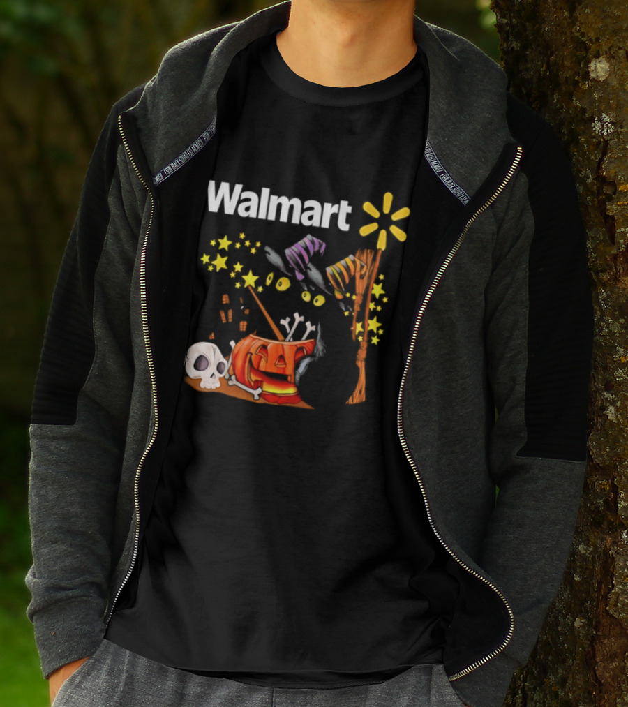 Walmart Halloween 2026 Black Cats With Witch Hats Pumpkin Skull And Stars T-Shirt