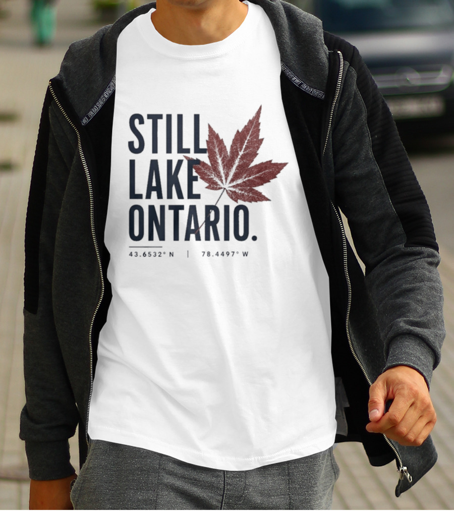 Still Lake Ontario Canadian Pride Red Maple Leaf Coordinates T-Shirt