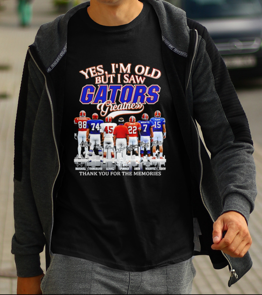 Yes I'm Old But I Saw Gators Greatness Thank You For The Memories Marshall Spurrier Smith Wuerffel Tebow T-Shirt