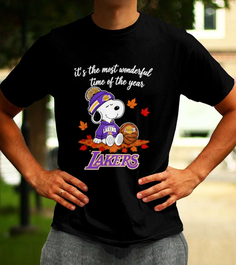 Los Angeles Lakers Snoopy Halloween 2026 It's The Most Wonderful Time Of The Year Peanuts Basketball Fall Leaves T-Shirt