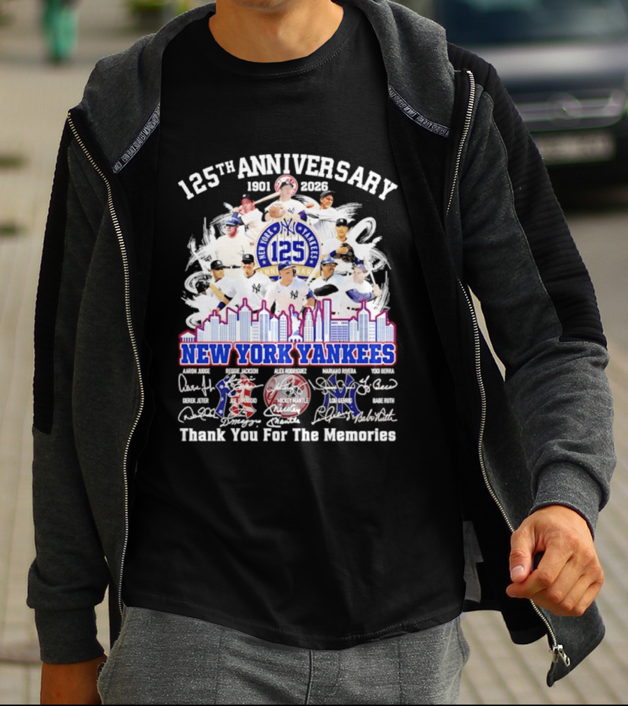 NY Yankees 125th Anniversary 1901 2026 Thank You For The Memories New York Yankees Signatures T-Shirt
