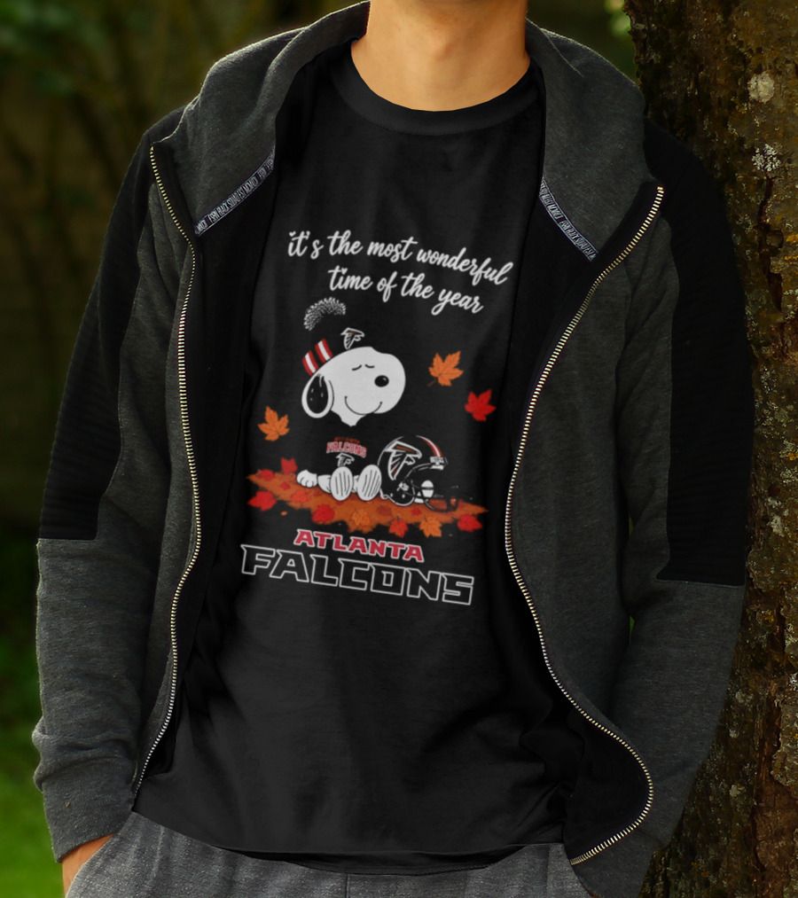 Atlanta Falcons Snoopy Fall Halloween 2026 Most Wonderful Time Of The Year Leaves T-Shirt