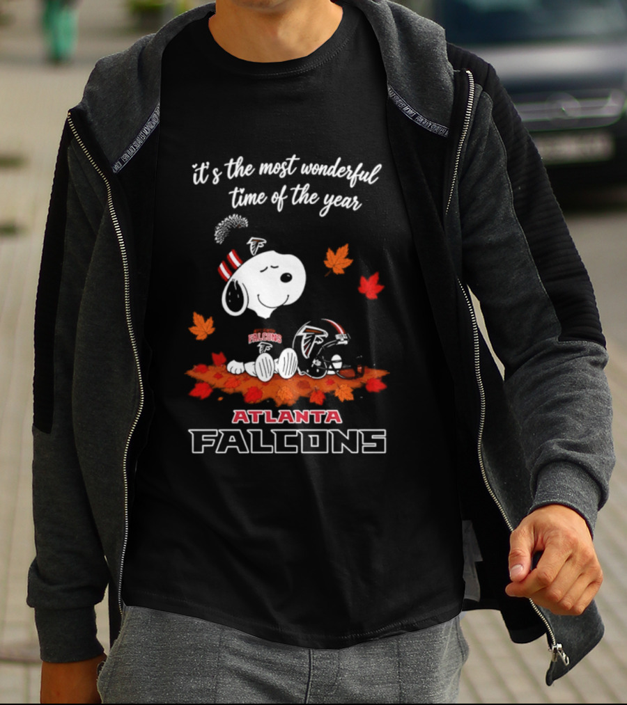 Atlanta Falcons Snoopy Fall Halloween 2026 Most Wonderful Time Of The Year Leaves T-Shirt
