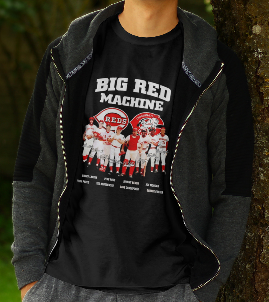 Big Red Machine Cincinnati Reds Legends Signatures Tony Perez Pete Rose Johnny Bench Joe Morgan T-Shirt