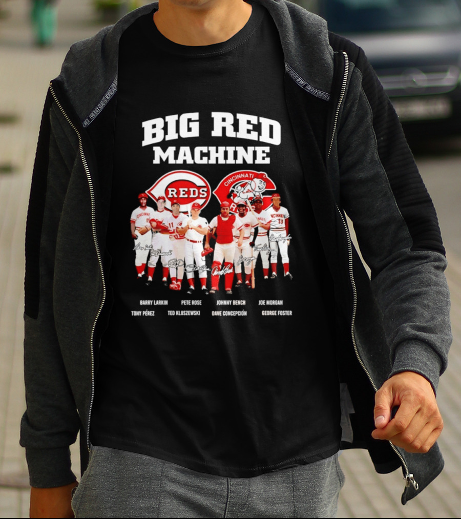 Big Red Machine Cincinnati Reds Legends Signatures Tony Perez Pete Rose Johnny Bench Joe Morgan T-Shirt