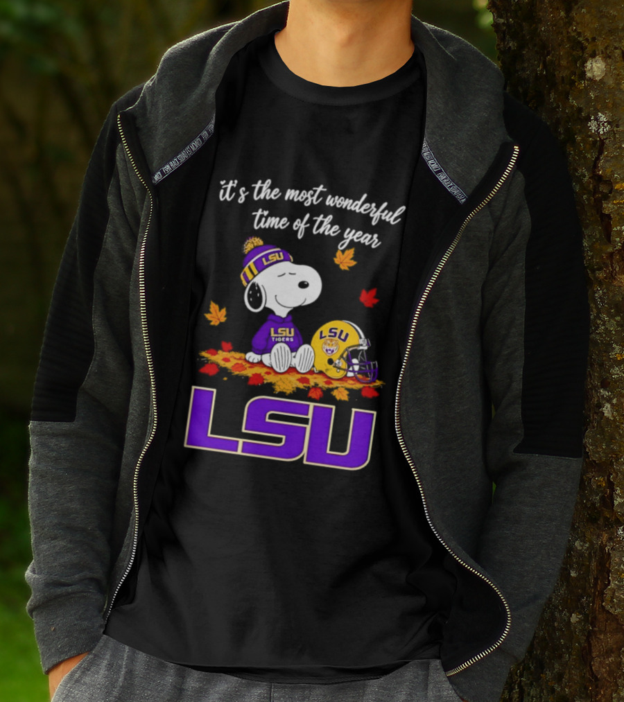 LSU Tigers Snoopy Wonderful Time Football Fall Leaves 2026 T-Shirt