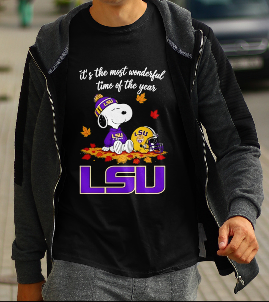 LSU Tigers Snoopy Wonderful Time Football Fall Leaves 2026 T-Shirt