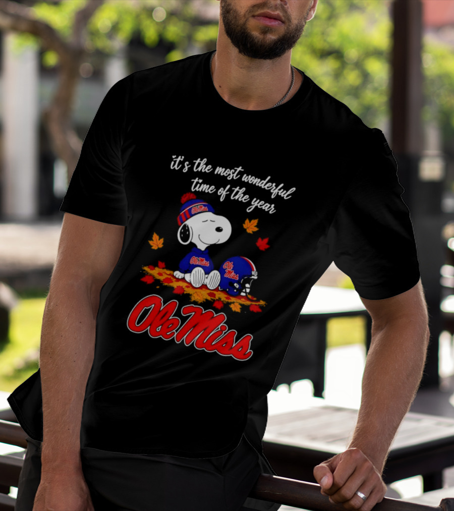 Ole Miss Snoopy It's The Most Wonderful Time Of The Year Fall Leaves T-Shirt