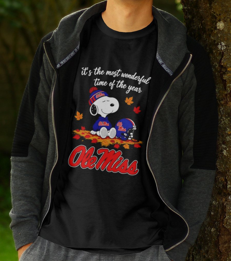 Ole Miss Snoopy It's The Most Wonderful Time Of The Year Fall Leaves T-Shirt