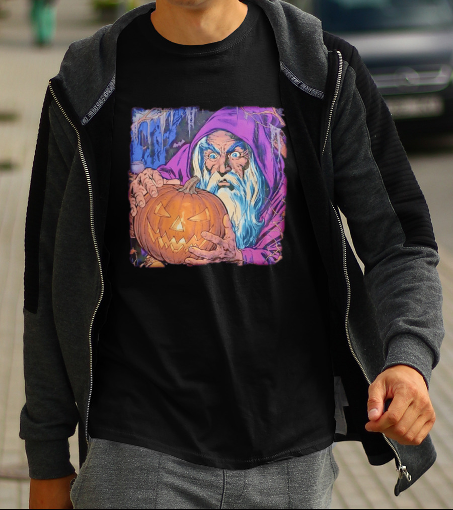 Pondering The Pumpkin Halloween Wizard With Jack O' Lantern 2026 T-Shirt