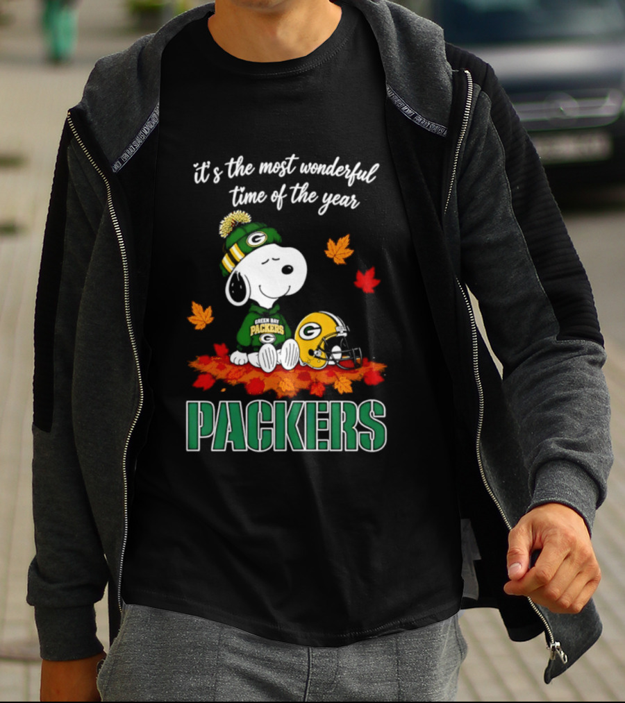 Packers Snoopy Fall Halloween 2026 Most Wonderful Time Of The Year T-Shirt