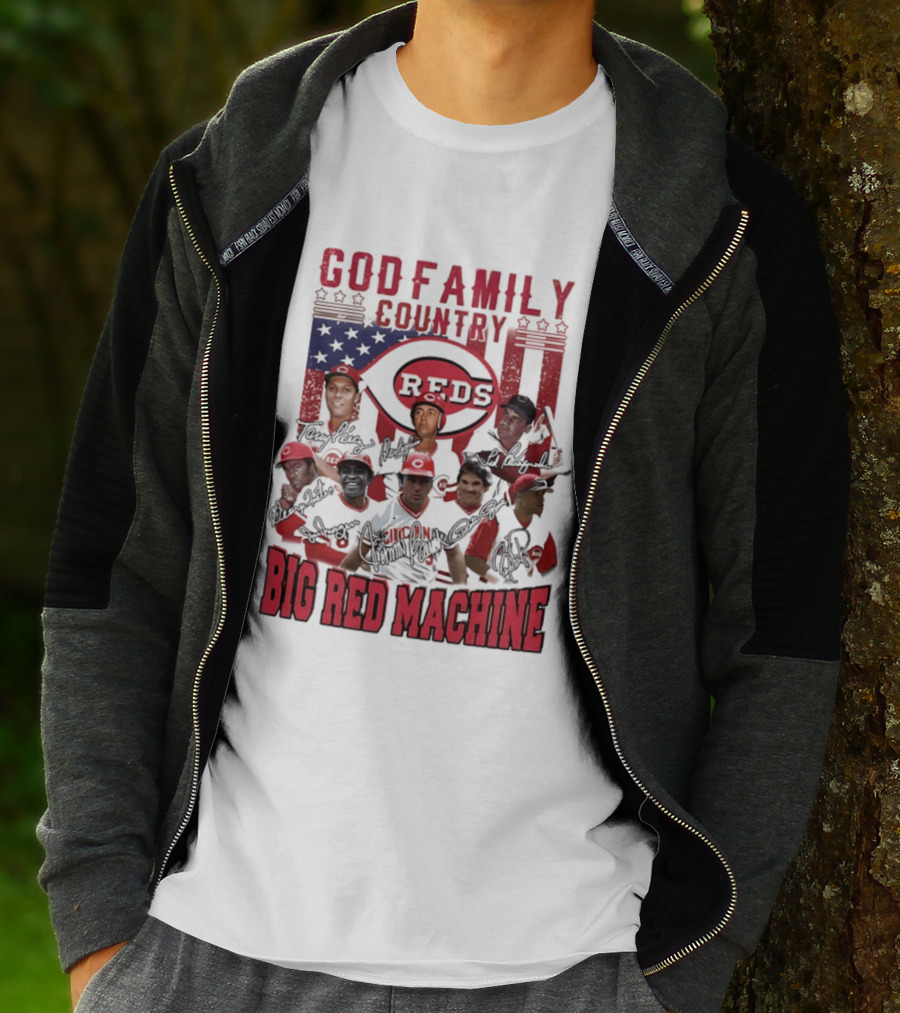 Cincinnati Reds God Family Country Big Red Machine Reds Signatures T-Shirt