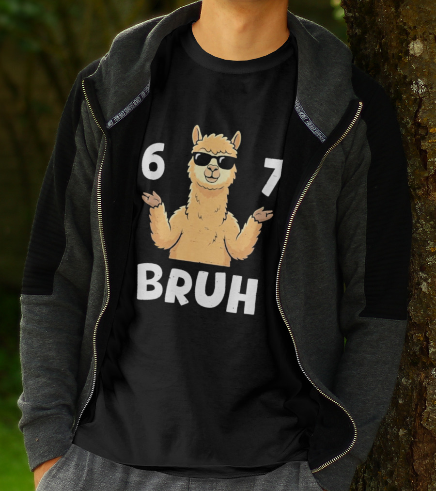6 7 Bruh Llama Sunglasses Shrug T-Shirt