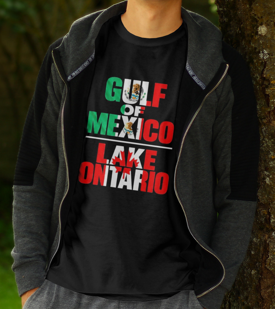 Gulf Of Mexico Lake Ontario Mexican Flag Canadian Maple Leaf Fusion T-Shirt