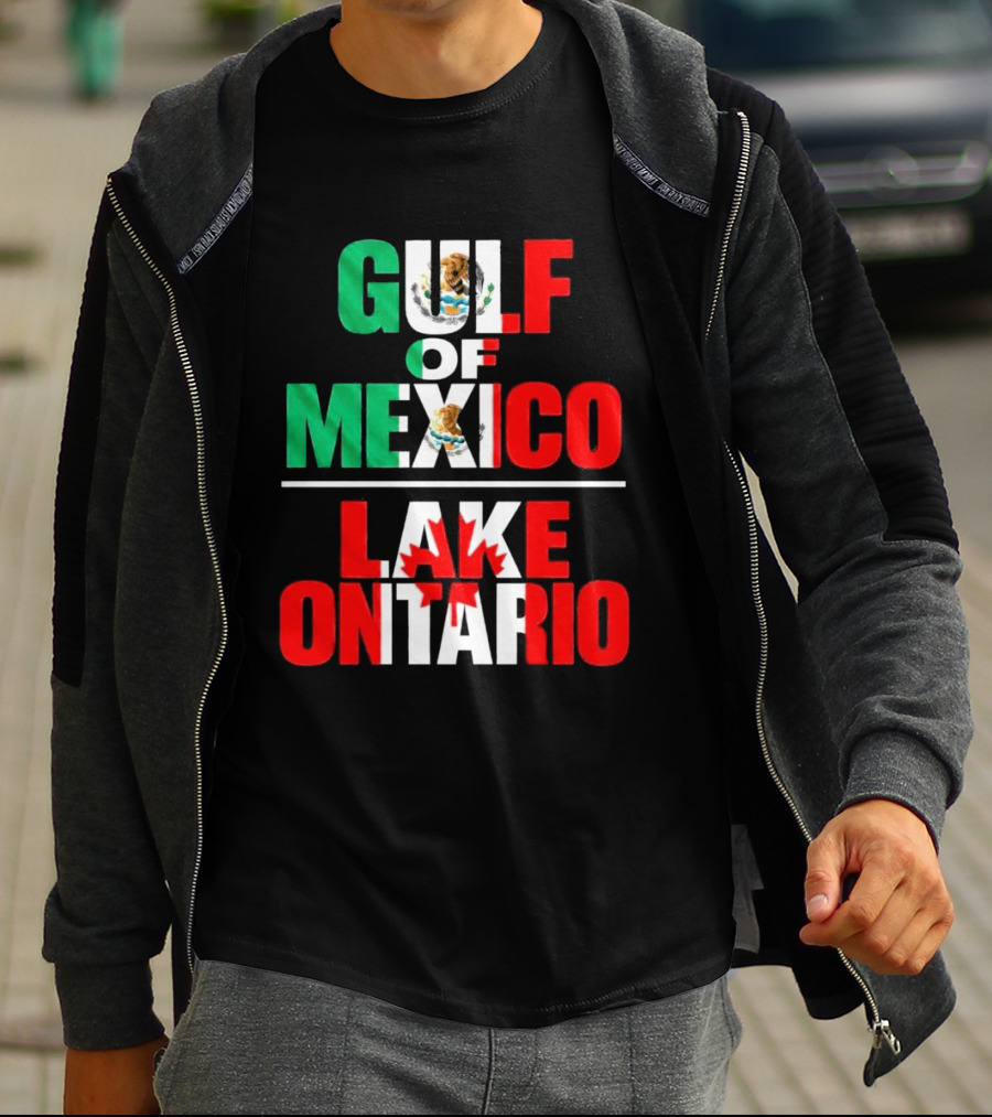 Gulf Of Mexico Lake Ontario Mexican Flag Canadian Maple Leaf Fusion T-Shirt