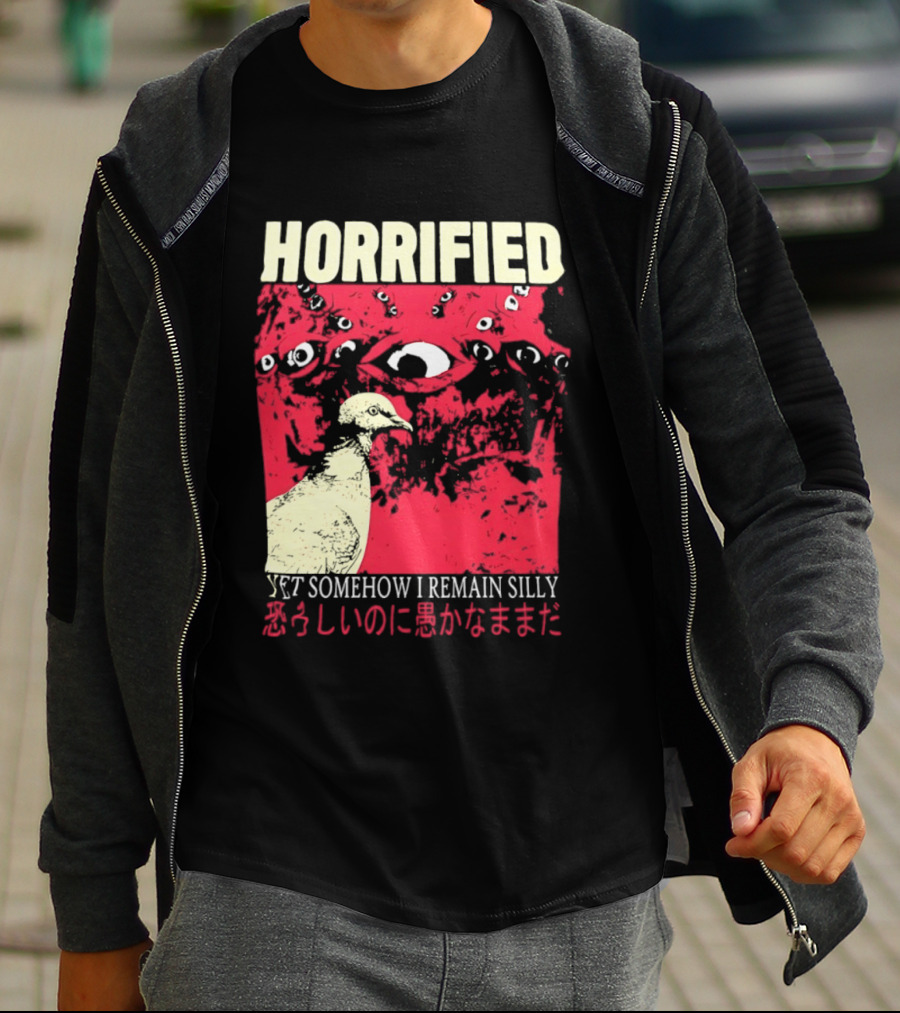 Horrified Pigeon Yet Somehow I Remain Silly Japanese T-Shirt