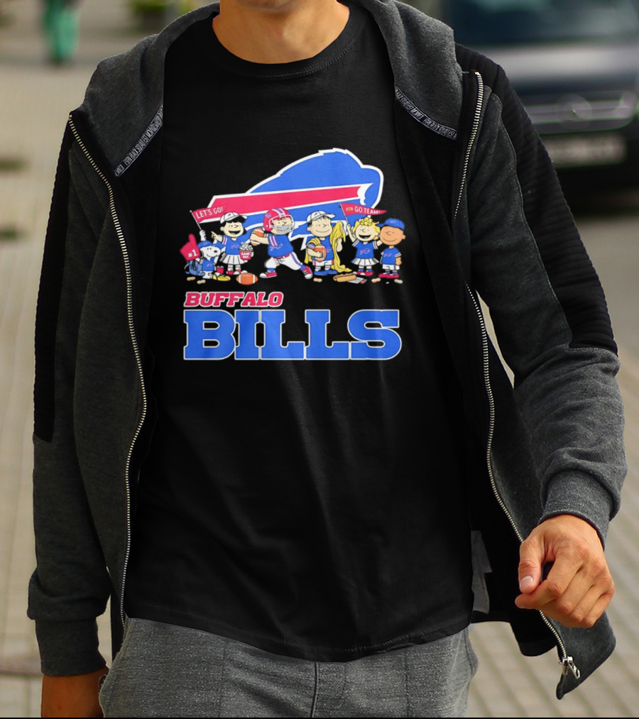 Peanuts Characters Supporting Buffalo Bills Team Fan Gear T-Shirt