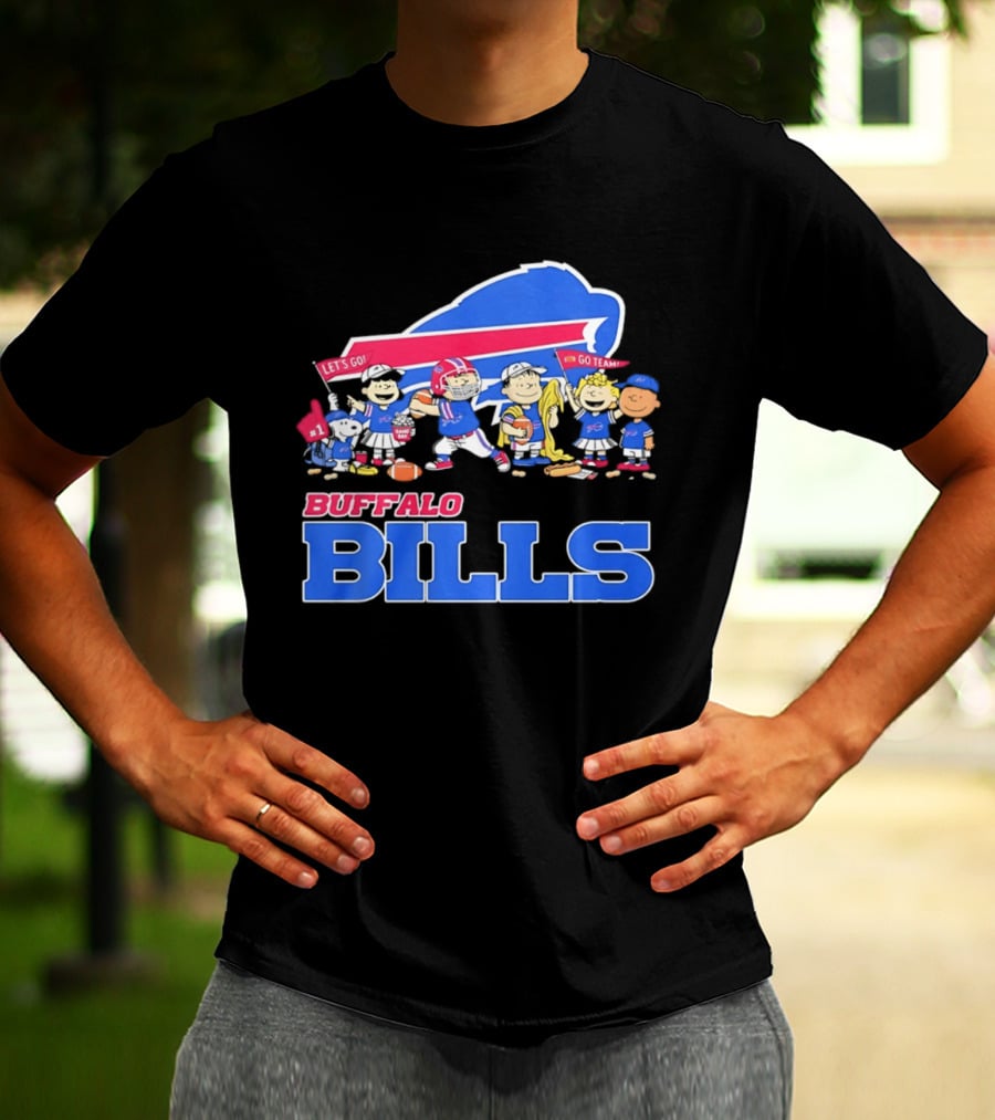 Peanuts Characters Supporting Buffalo Bills Team Fan Gear T-Shirt