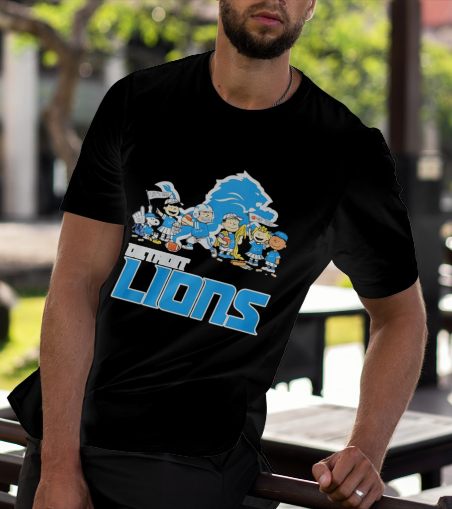 Peanuts Characters With Detroit Lions Team Collaboration T-Shirt