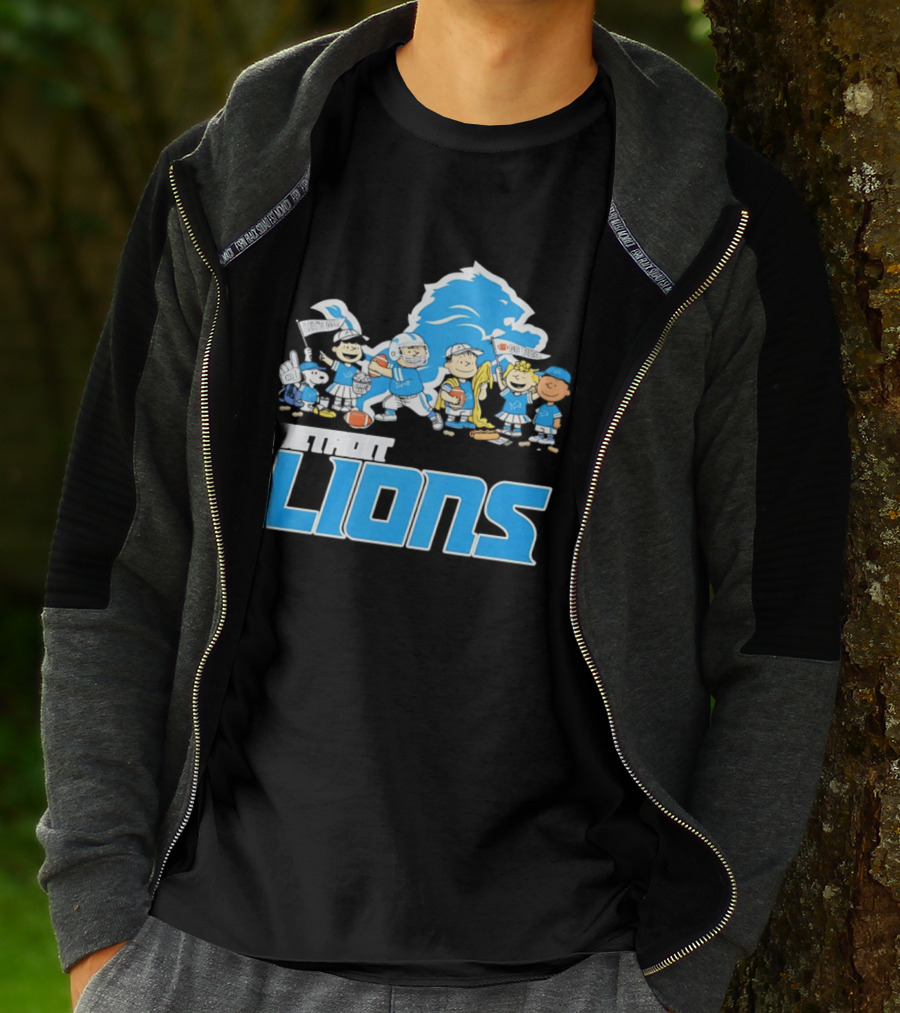 Peanuts Characters With Detroit Lions Team Collaboration T-Shirt