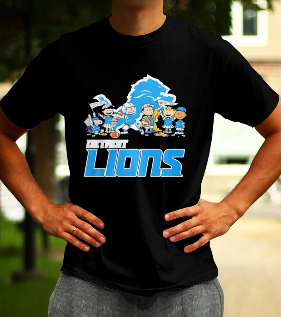 Peanuts Characters With Detroit Lions Team Collaboration T-Shirt
