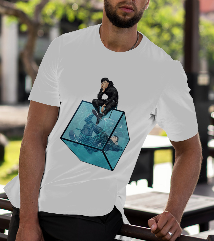 Ghostwire Tokyo Character Sitting On Cyber Cube T-Shirt
