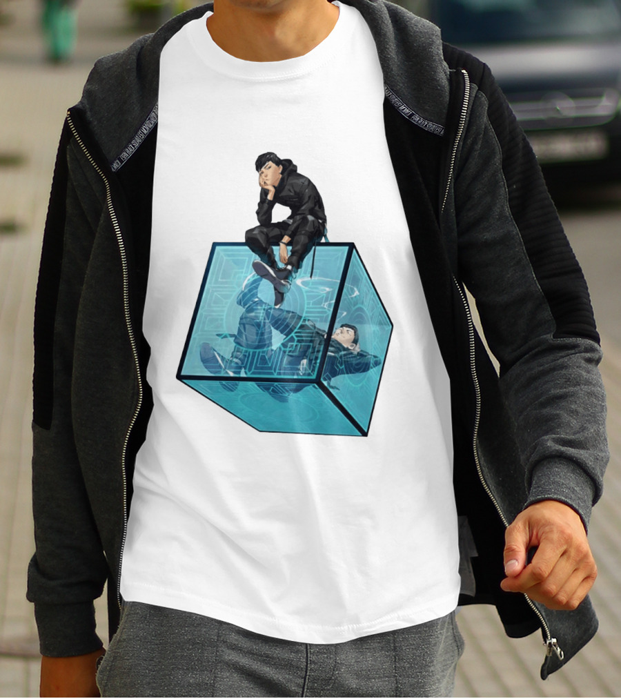 Ghostwire Tokyo Character Sitting On Cyber Cube T-Shirt