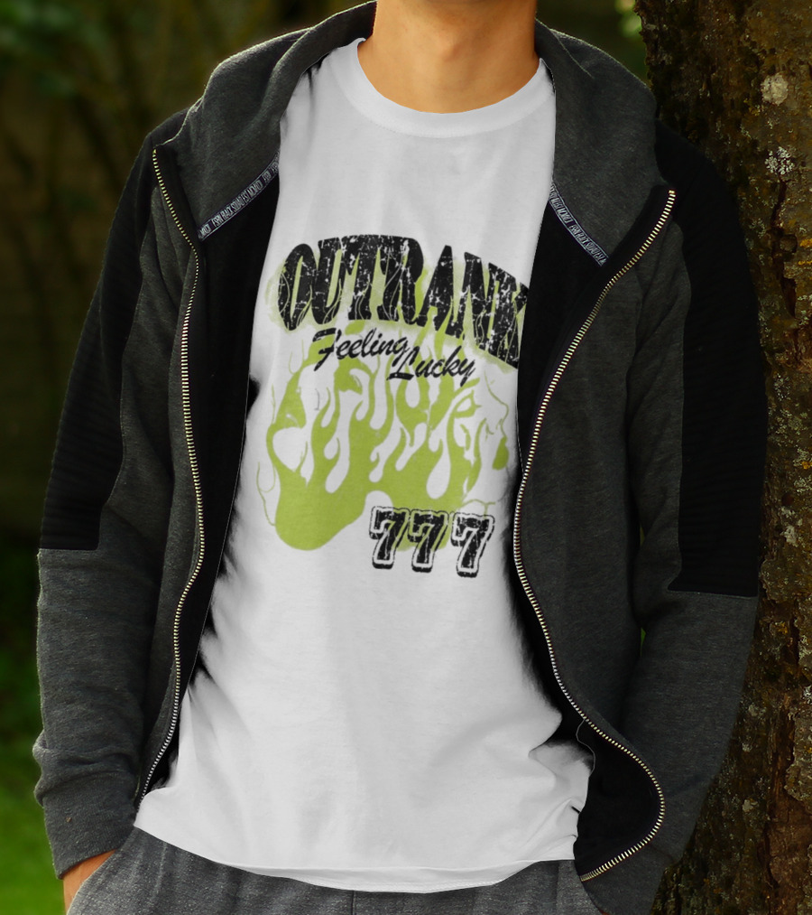 Outrank Feeling Lucky 777 Green Flames T-Shirt